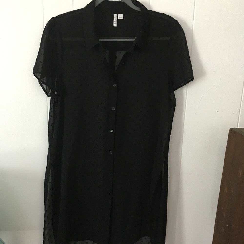 Button Up Black Polka Dot Sheer Dress Top